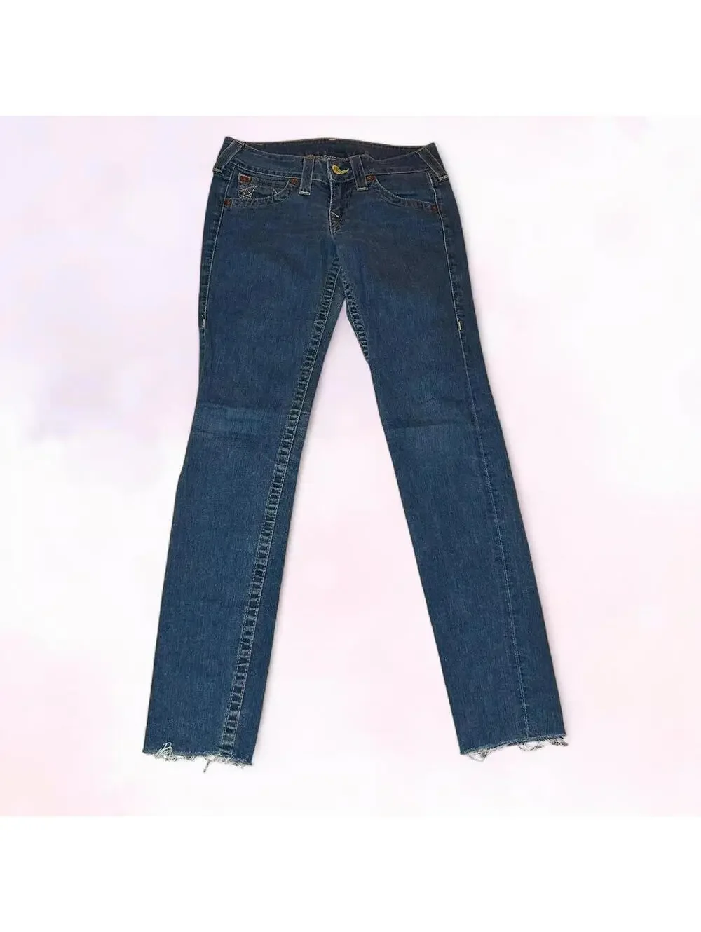 Y2K Grunge Low Rise Blue Jeans By True Religion Size 28 Inch Waist - Picture 4 of 4
